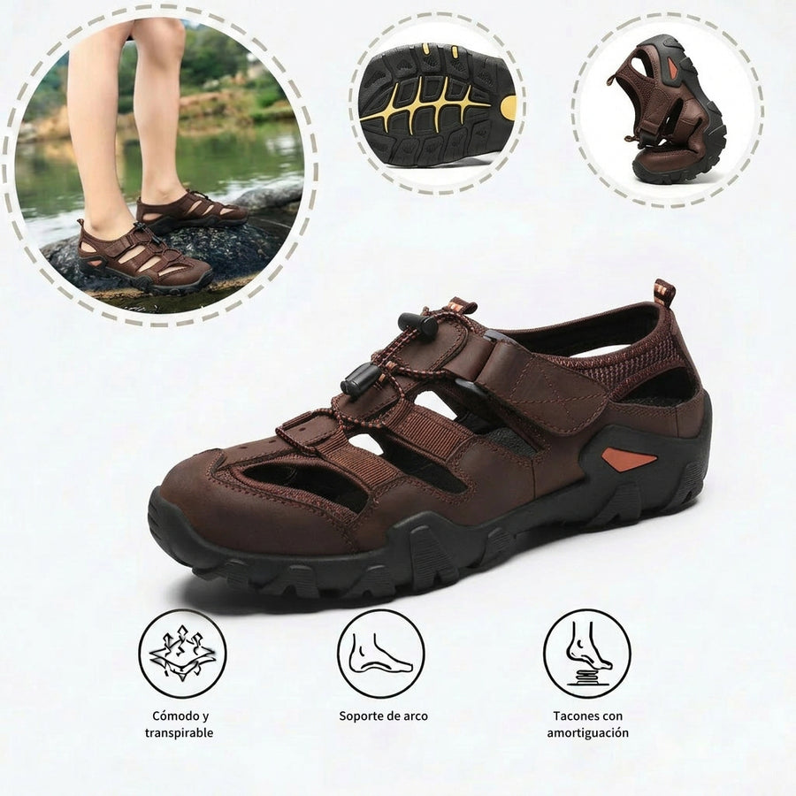 Sandalias con protección para los dedos: con soporte para el arco del pie, que alivia el dolor; ligeras y con amortiguación.