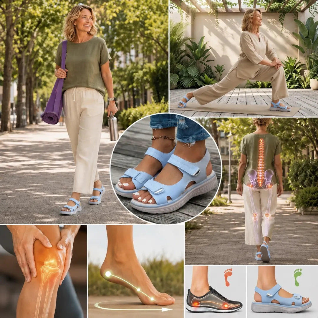 Zapatos ortopédicos FOUNNE® [🔥¡Hoy a mitad de precio!🎁] 🎉 ¡Nuevas sandalias para mujer! | Frescas y transpirables | 👟 Plantillas de espuma viscoelástica | 🚶‍♂️ Caminar sin dolor | Soporte ortopédico + Experiencia cómoda