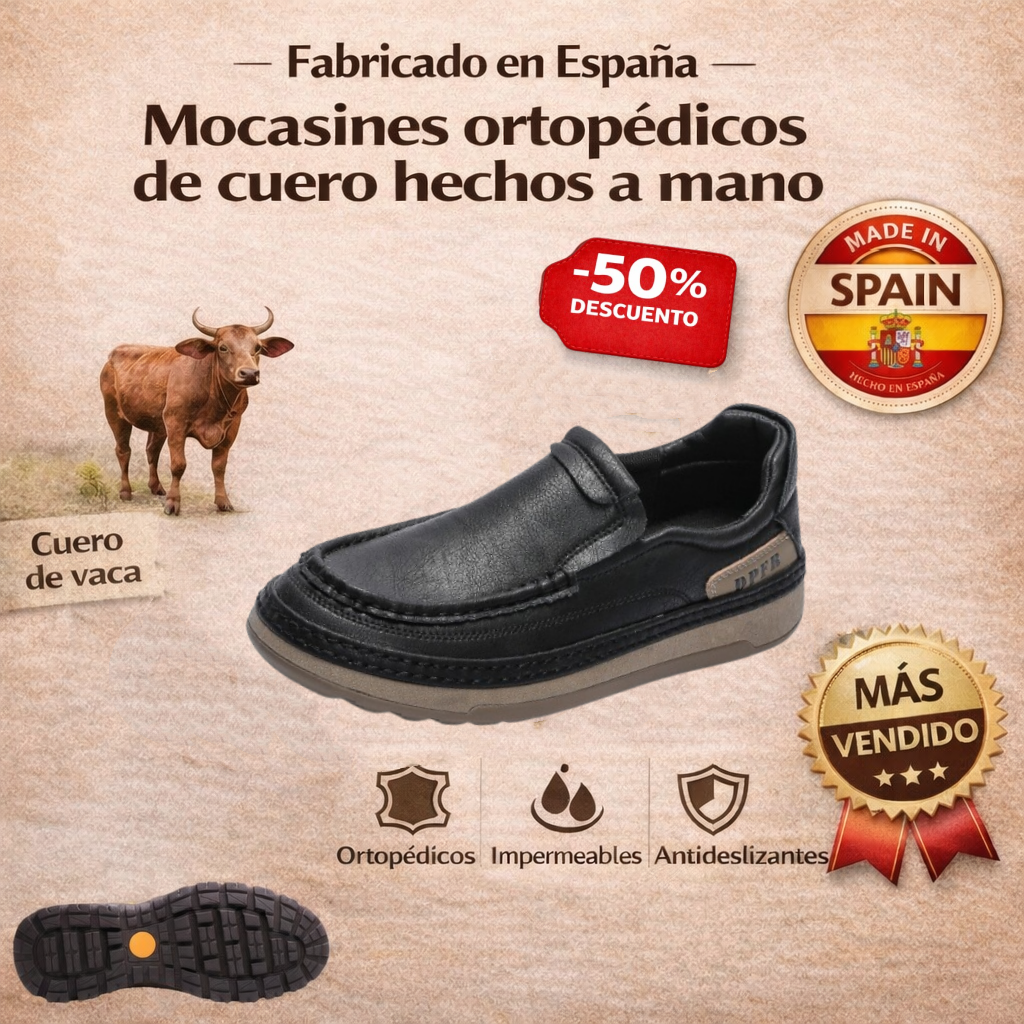 🎉 ¡50% de descuento hoy! Zapatos ortopédicos cómodos para hombre 🐂 Hechos con auténtica piel de vaca australiana 👞 Alivian el dolor de pies - Soporte para el arco ✅ Cómodos para caminar todo el día