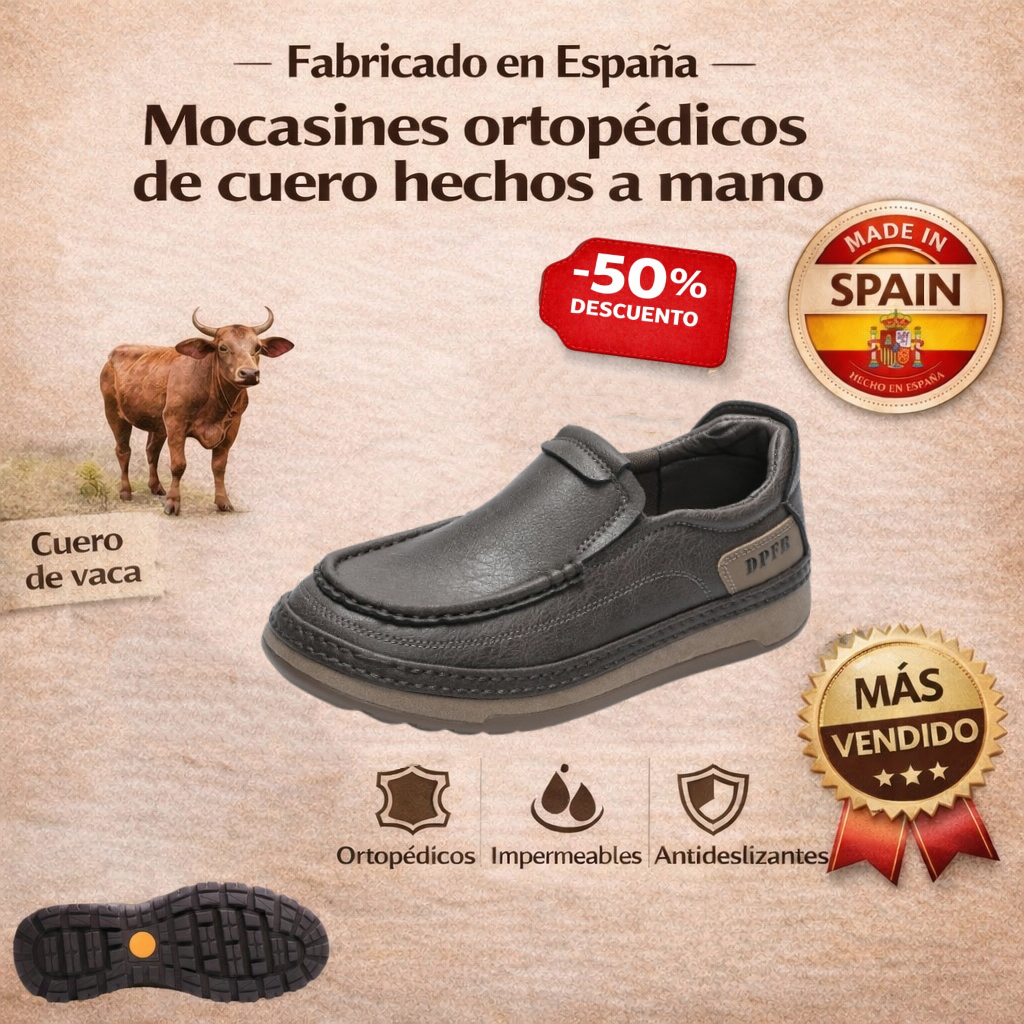 🎉 ¡50% de descuento hoy! Zapatos ortopédicos cómodos para hombre 🐂 Hechos con auténtica piel de vaca australiana 👞 Alivian el dolor de pies - Soporte para el arco ✅ Cómodos para caminar todo el día