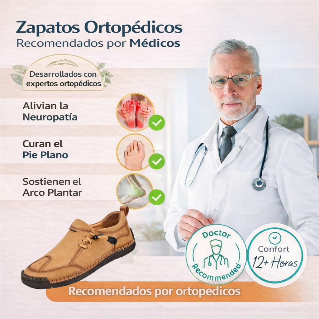 🔥 Zapatos ortopédicos australianos para hombre, hechos a mano 👞 Alivio inteligente del dolor, fáciles de poner y quitar ✅ Impermeables y antideslizantes - Amplia gama de tallas