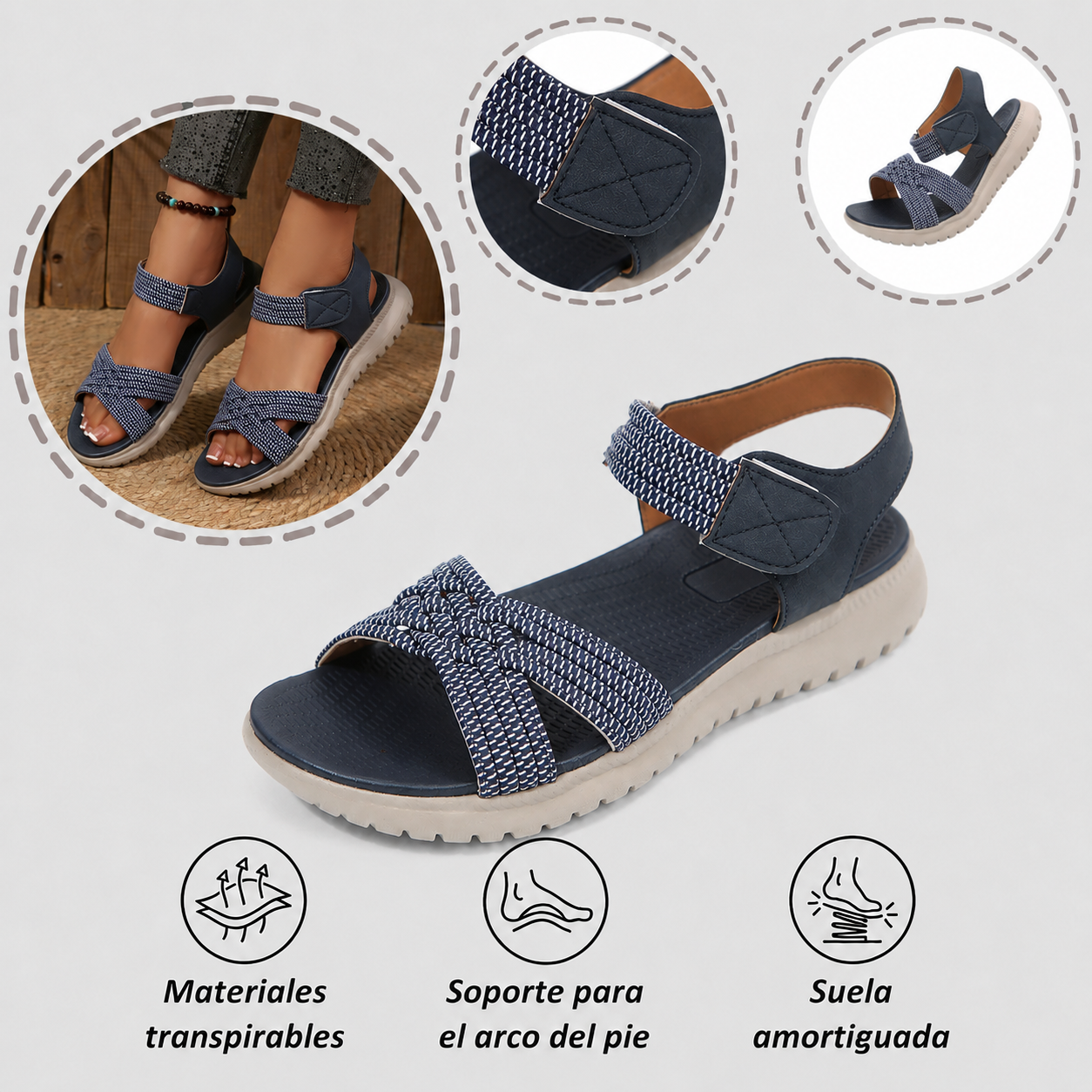 ⏰ ¡Último día! ¡50 % de descuento! ¡No te lo pierdas! ✅️ Sandalias cómodas con soporte para el arco del pie: alivian el dolor de pies y cuentan con un diseño ergonómico.