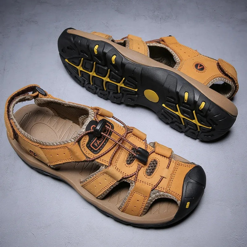 Zapatos ortopédicos FOUNNE® [🔥60% de descuento hoy🎁] Nuevas sandalias europeas de cuero genuino ✅ Diseño de punta ancha | Cierre de velcro | Suela duradera y antideslizante | 🔴Soporte de arco multipunto | Suaves y cómodas