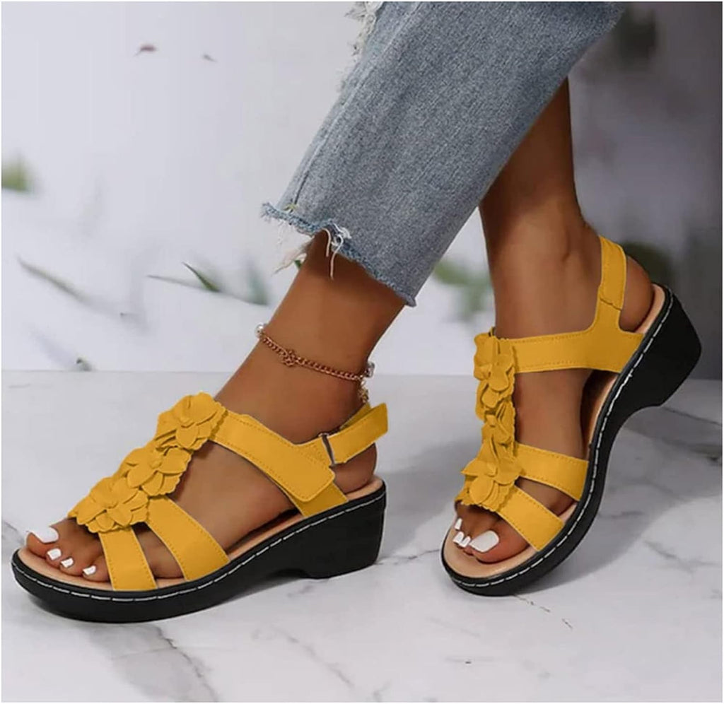 🔥 Sandalias ortopédicas de plataforma con estampado floral para mujer (verano) — Soporte para el arco — Diseño ergonómico — Ligeras y sin dolor en cada paso ✅