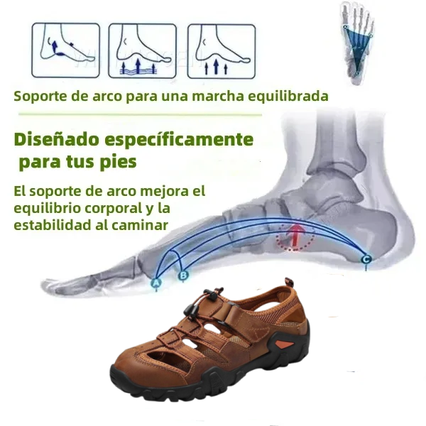 Sandalias con protección para los dedos: con soporte para el arco del pie, que alivia el dolor; ligeras y con amortiguación.
