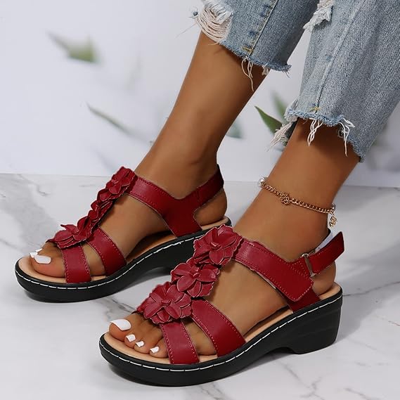 🔥 Sandalias ortopédicas de plataforma con estampado floral para mujer (verano) — Soporte para el arco — Diseño ergonómico — Ligeras y sin dolor en cada paso ✅