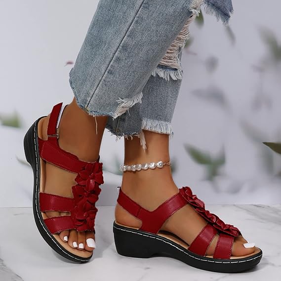 🔥 Sandalias ortopédicas de plataforma con estampado floral para mujer (verano) — Soporte para el arco — Diseño ergonómico — Ligeras y sin dolor en cada paso ✅