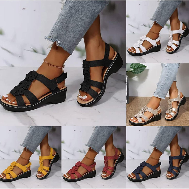🔥 Sandalias ortopédicas de plataforma con estampado floral para mujer (verano) — Soporte para el arco — Diseño ergonómico — Ligeras y sin dolor en cada paso ✅