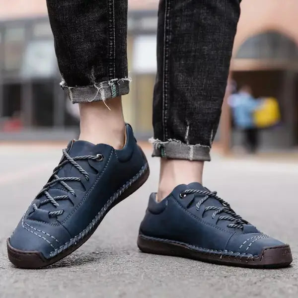 (🎉 Último día 70% de descuento, no te lo pierdas) 🐂 Zapatos ortopédicos de piel de becerro australiana para hombre 👞 Cosidos a mano, transpirables ✅ Soporte de arco: caminar cómodo