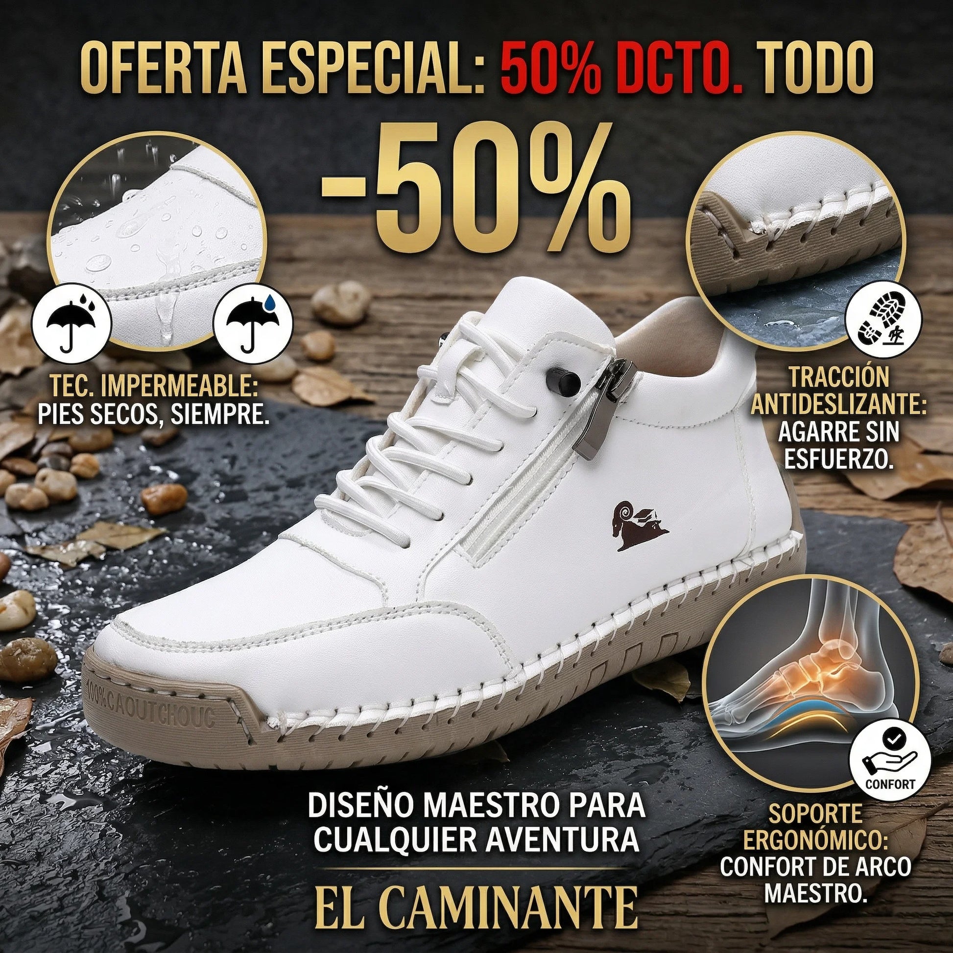 Founne® 【🔥¡Hoy a mitad de precio! ⏰】Comodidad para caminar todo el día | Diseño con soporte para el arco | Súper amortiguación | Alivia el dolor de pies | Impermeable y antideslizante | Corrige la marcha👟