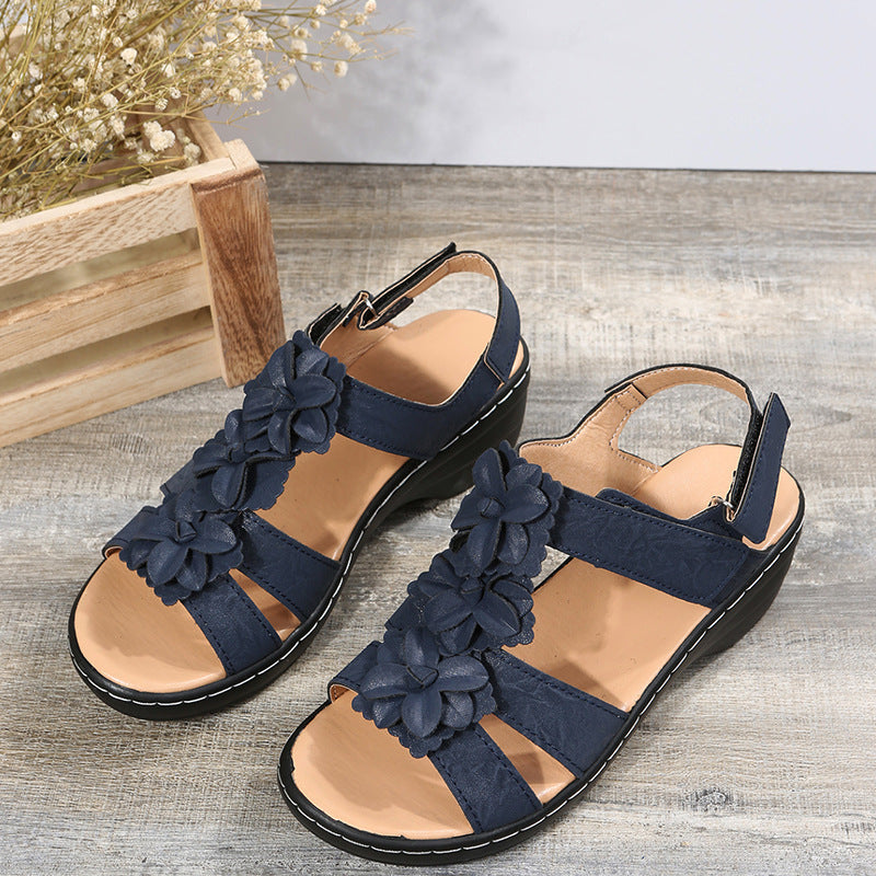 🔥 Sandalias ortopédicas de plataforma con estampado floral para mujer (verano) — Soporte para el arco — Diseño ergonómico — Ligeras y sin dolor en cada paso ✅