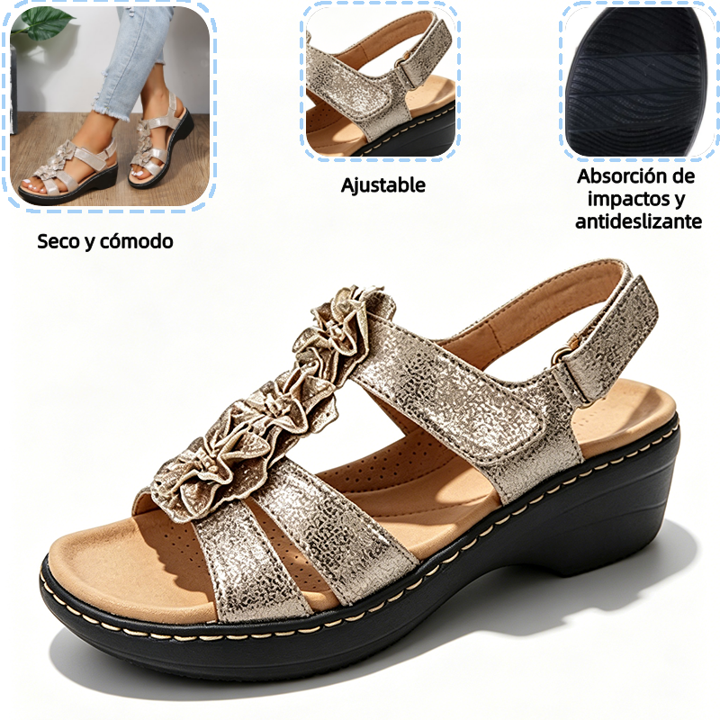 🔥 Sandalias ortopédicas de plataforma con estampado floral para mujer (verano) — Soporte para el arco — Diseño ergonómico — Ligeras y sin dolor en cada paso ✅