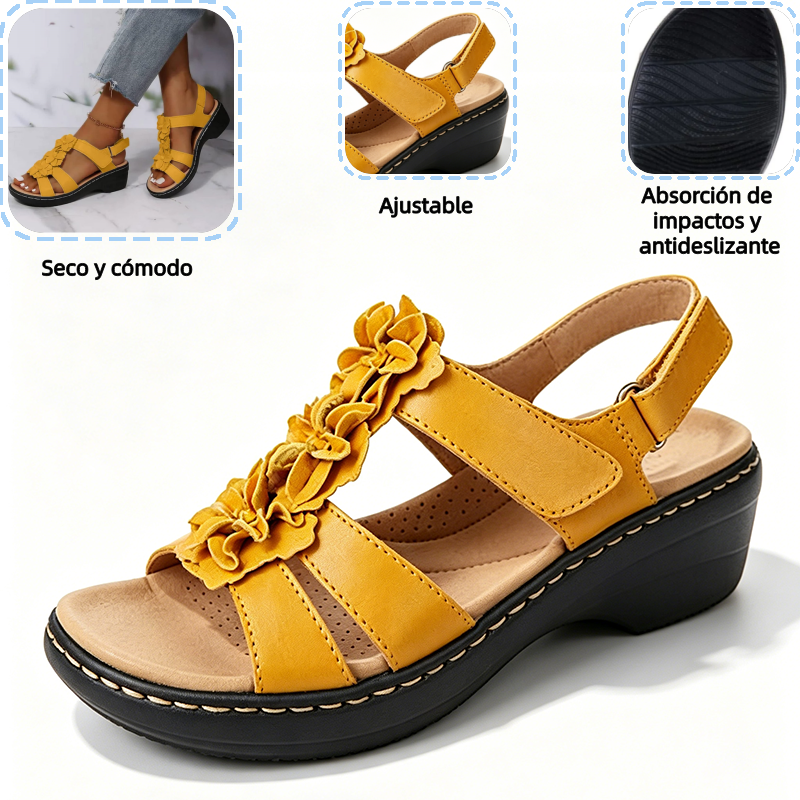 🔥 Sandalias ortopédicas de plataforma con estampado floral para mujer (verano) — Soporte para el arco — Diseño ergonómico — Ligeras y sin dolor en cada paso ✅