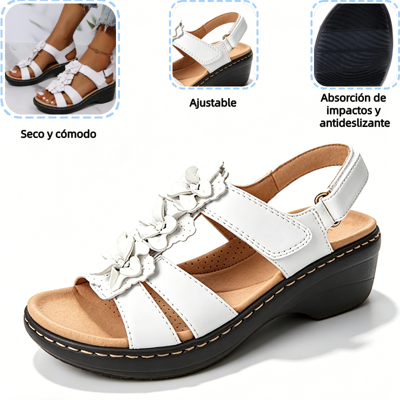 🔥 Sandalias ortopédicas de plataforma con estampado floral para mujer (verano) — Soporte para el arco — Diseño ergonómico — Ligeras y sin dolor en cada paso ✅