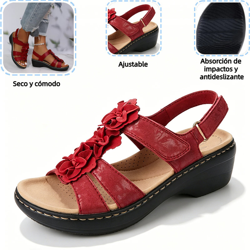 🔥 Sandalias ortopédicas de plataforma con estampado floral para mujer (verano) — Soporte para el arco — Diseño ergonómico — Ligeras y sin dolor en cada paso ✅